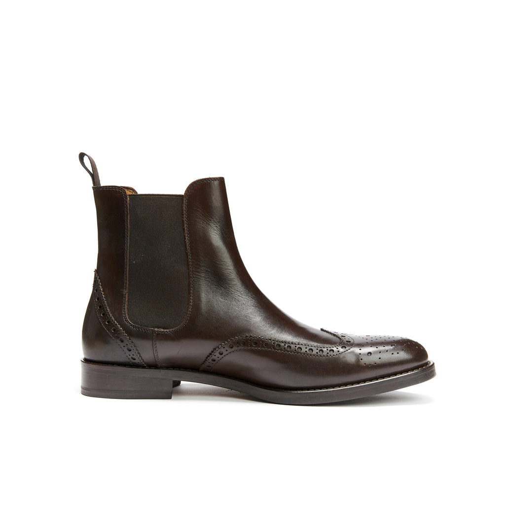 WING TIP CHELSEA BOOT DARK BROWN
