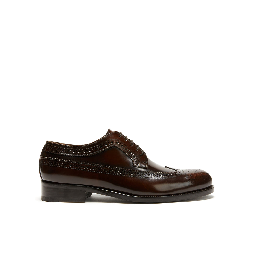 Long wing tip derby brown