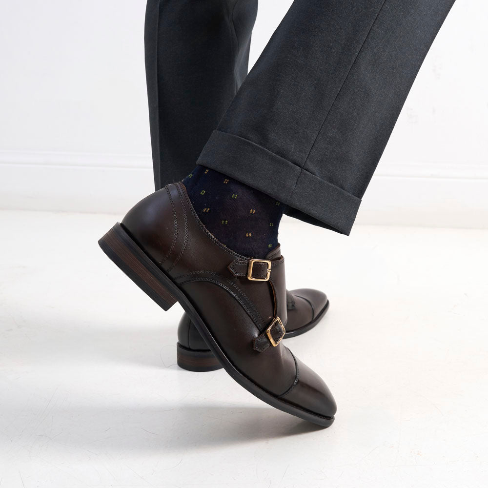 Straight cap monk strap dark brown