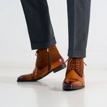 Charger l&#39;image dans la galerie, Straight cap derby ankle boot tan brown
