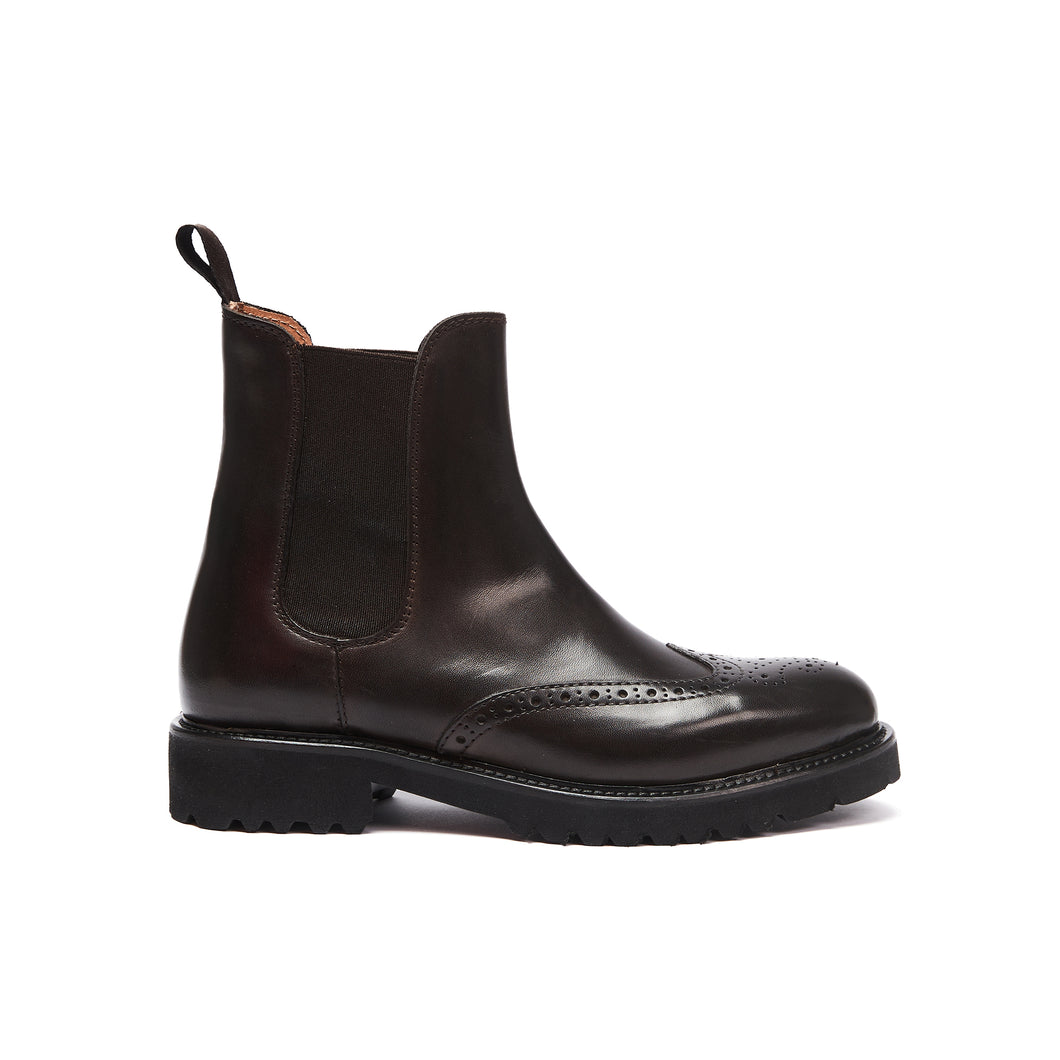 Wing tip Chelsea boot dark brown