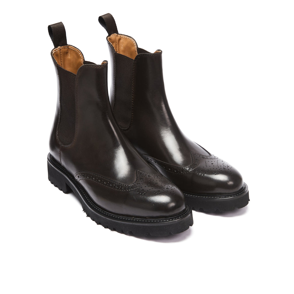 WING TIP CHELSEA BOOT DARK BROWN