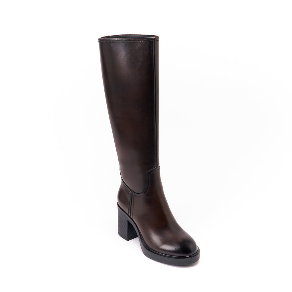 HEELED HIGHT TUBULAR BOOT DARK BROWN