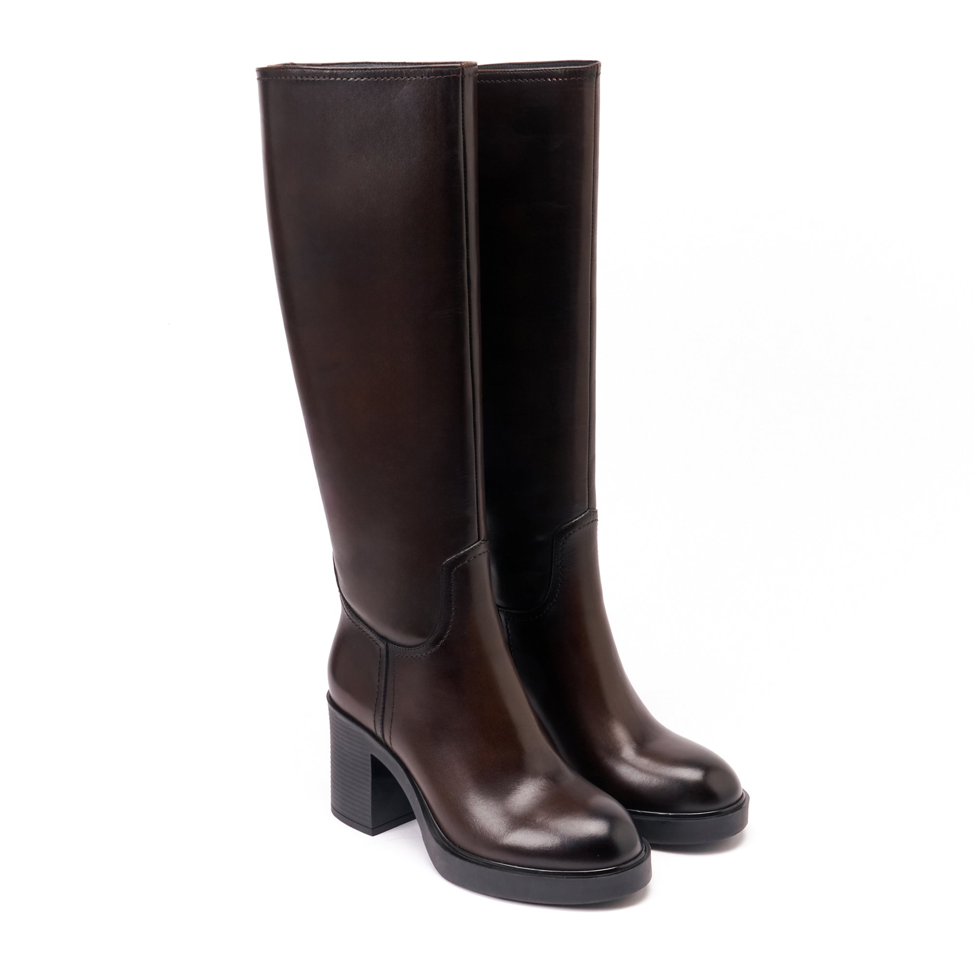 HEELED HIGHT TUBULAR BOOT DARK BROWN