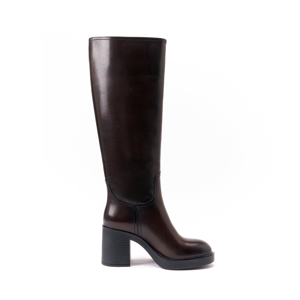 HEELED HIGHT TUBULAR BOOT DARK BROWN