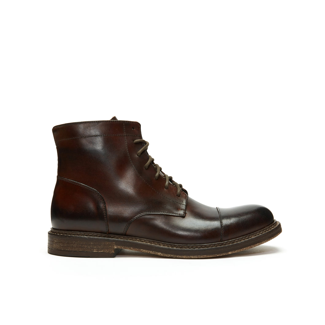Straight cap derby ankle boot mahogany brown